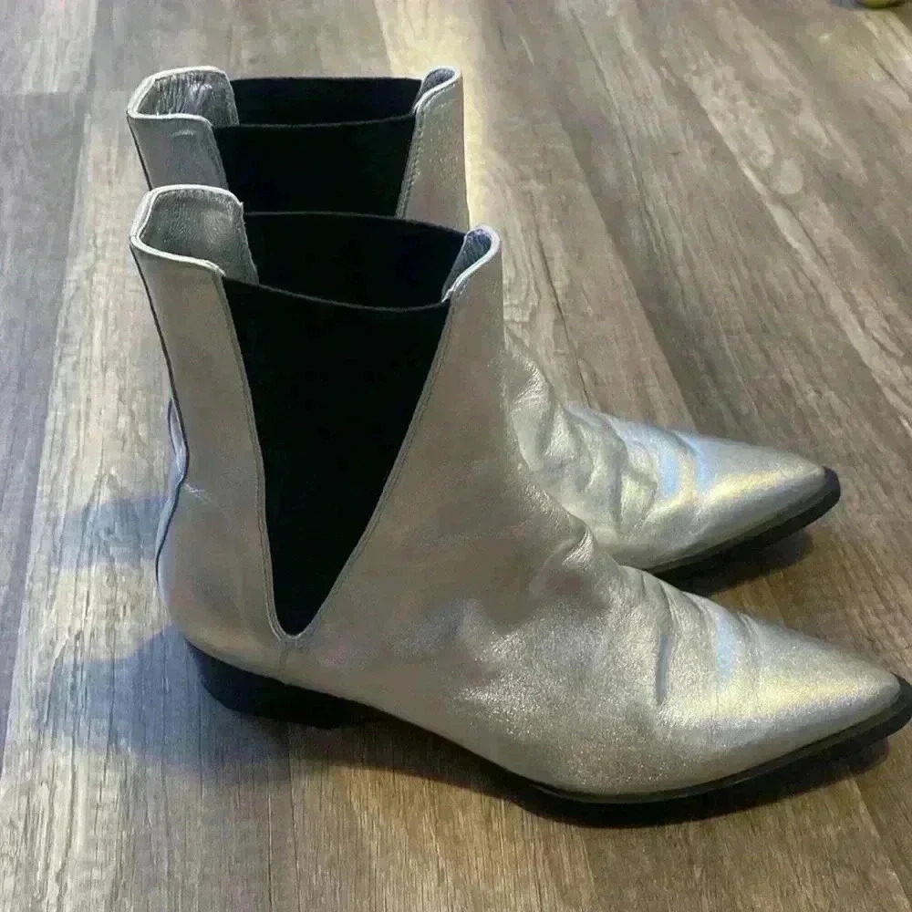 Frame Denim Silver Leather Boots